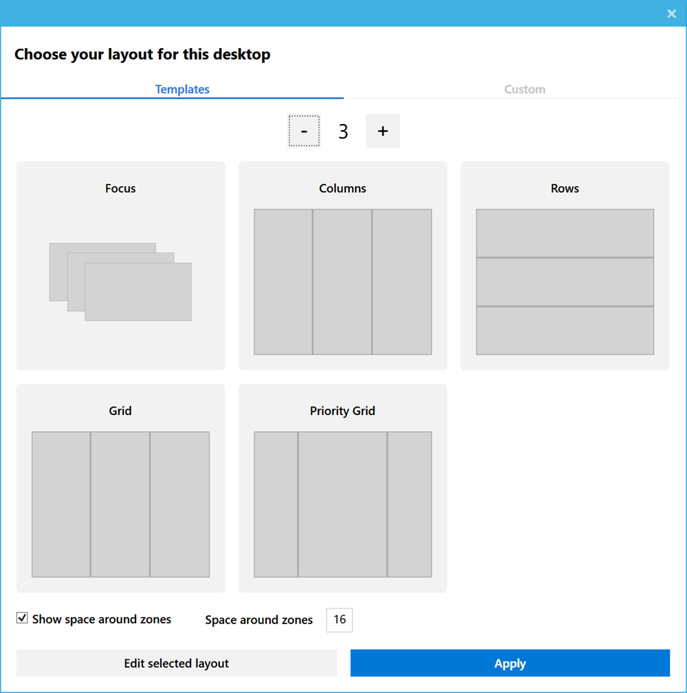 Default Fancy Zones layouts Default Fancy Zones layouts